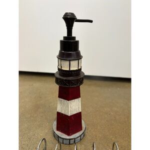 Lighthouse Bathroom Set Nautical Soap Dispenser & Shower Curtain Hooks